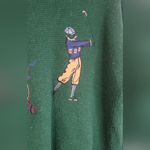 Vintage Hunter Green Embroidered Golf Sweater Crewneck Mens Size L Grandpacore - Picture 7 of 7